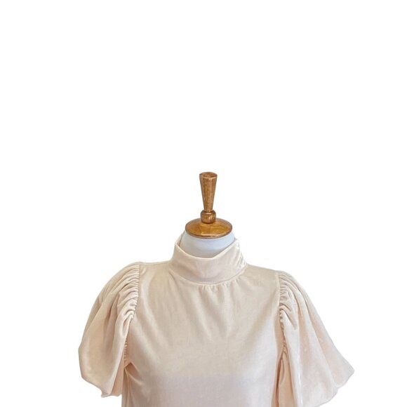 Free People Claudia Puff-Sleeve Blouse Pink Size XS Holiday Velvet Bohemian Cute - Picture 7 of 16